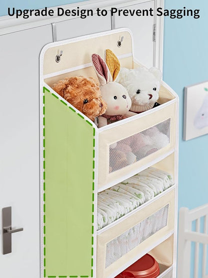 JARLINK Over the Door Organizer for Pantry, Bathroom, 5 Shelf Beige, 2 Pack | Anti-Tilt Design, 44 lb Load Capacity, Hanging Door Organizer with 5 Large Capacity Pockets, Behind Door Storage for Nursery