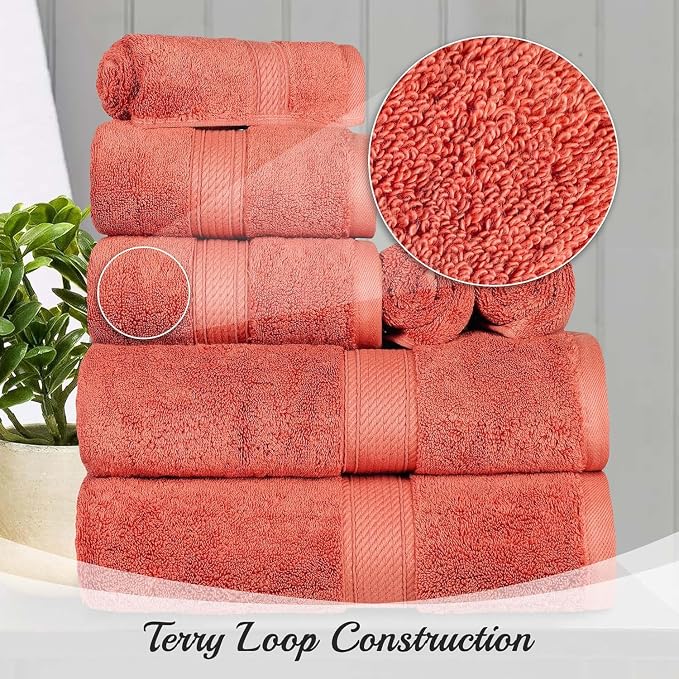 SUPERIOR Egyptian Cotton Plush & Absorbent, Hand Towel Set of 4, Coral | Quick Dry, Soft Luxury Towel Set, Bath Essentials for Bathroom, Guest Bath, Spa, 4 Piece Set, Madeline Towels