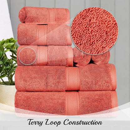 SUPERIOR Egyptian Cotton Plush & Absorbent, Hand Towel Set of 4, Coral | Quick Dry, Soft Luxury Towel Set, Bath Essentials for Bathroom, Guest Bath, Spa, 4 Piece Set, Madeline Towels