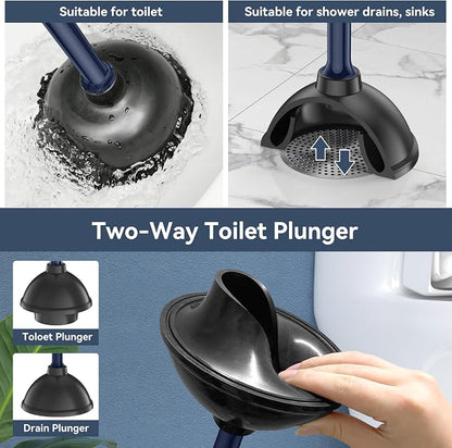 TRENTI Toilet Plunger with Holder, Plunger with Holder for 5.3-inch Toilet Drain, Plungers for Bathroom with Holder, Toilet Plunger Heavy Duty (2, Blue)