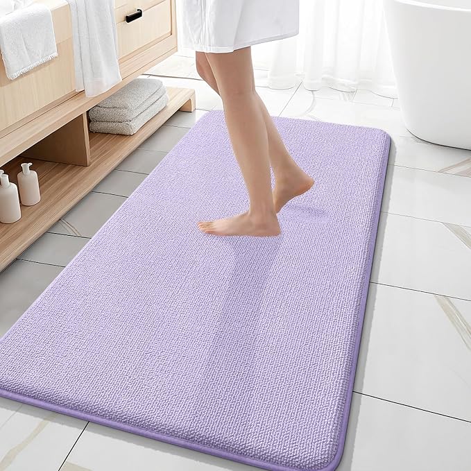 OLANLY Memory Foam Bathroom Runner Rugs 47x20, Absorbent Long Mat, Lavender | Soft Quick Dry Bath Rugs, Non-Slip Carpet, Machine Washable Mat for Bathroom Floor, Tub and Shower, Home Decor Accessories