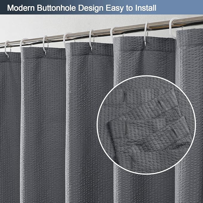 Grey Shower Curtain for Bathroom 72 Inches Eatra Long, Elegant 3D Embossed Textured Cloth Waffle Shower Curtain, Modern Luxury Hotel Style, Water Repellent, Machine Washable, 60X72, Grey