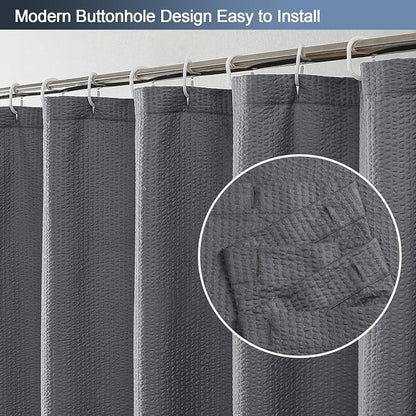 Grey Shower Curtain for Bathroom 72 Inches Eatra Long, Elegant 3D Embossed Textured Cloth Waffle Shower Curtain, Modern Luxury Hotel Style, Water Repellent, Machine Washable, 60X72, Grey