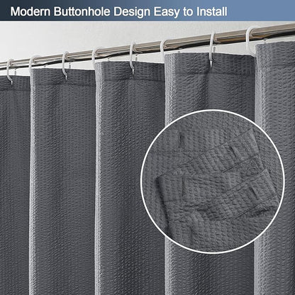 OWENIE Grey Shower Curtain for Bathroom 72 Inches Eatra Long, Elegant 3D Embossed Textured Cloth Waffle Shower Curtain, Modern Luxury Hotel Style, Water Repellent, Machine Washable, 48X72, Grey