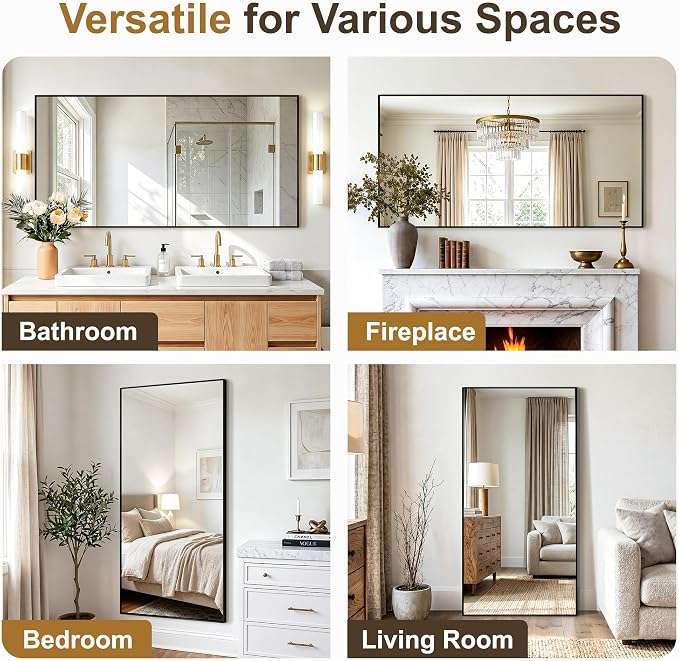 Rectangular Bathroom Mirror, 60"x30" Black Metal Framed Vanity Mirror | HD Shatterproof Wall Mirror, Horizontal or Vertical Hanging, Easy Installation for Bathroom, Bedroom, Living Room, Entryway