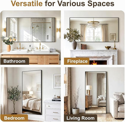 Rectangular Bathroom Mirror, 60"x30" Black Metal Framed Vanity Mirror | HD Shatterproof Wall Mirror, Horizontal or Vertical Hanging, Easy Installation for Bathroom, Bedroom, Living Room, Entryway
