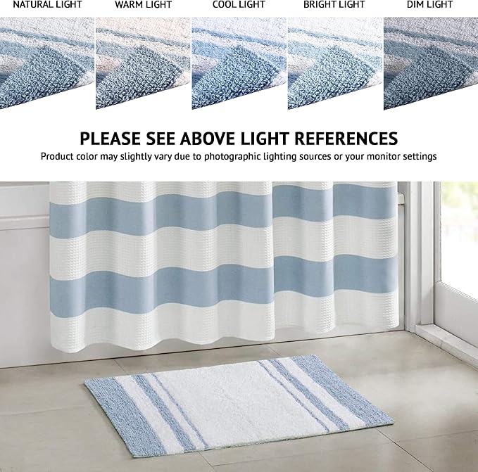 Madison Park Reversible Spa Rug 100%-Cotton Striped Ultra Soft Water Fast Bath Non-Slip Absorbent Quick Dry Mats for Tub, Shower Room, and Bathroom, 20"x30", Blue (MP72-6210) (Pack of 2)