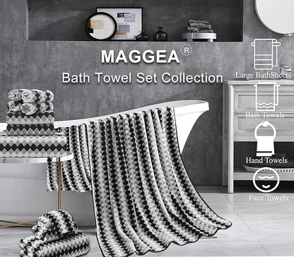 2 Hand Towel Set 16"x31" Black White Towel Set for Bathroom,Highly Absorbent & Quick Dry Hand Towel for Daily Use,Soft Microfiber Multipurpose Towel Collection for Hotel,Spa,Shower,Gym