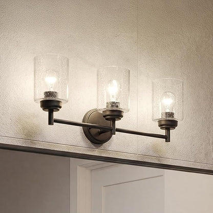 Kichler Winslow 21.5” Vanity Light in Black with Clear Seeded Glass, 3-Light Modern Bathroom Lighting Fixture, 45886BK