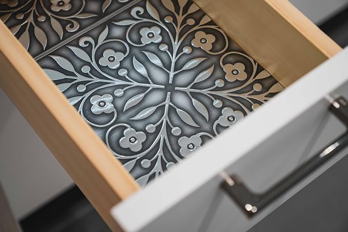 Main Street Peel and Stick Wallpaper Tiles Brushed Nickel & Silver | 8 x 8 in tile size, Removable, Self Adhesive, Renter-Friendly, For Kitchen and DIY Projects