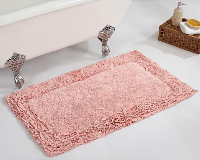 Better Trends Bathmat 100% Cotton Non-Slip Washable Rug Soft Tufted 24" x 40" Bath Mat Water Absorbent for Bathroom Floor Decor, Tub, Bedroom Kitchen Rugs Pink Shaggy Border Collection