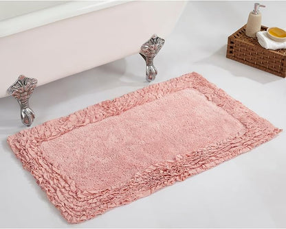 Better Trends Bathmat 100% Cotton Non-Slip Washable Rug Soft Tufted 24" x 40" Bath Mat Water Absorbent for Bathroom Floor Decor, Tub, Bedroom Kitchen Rugs Pink Shaggy Border Collection