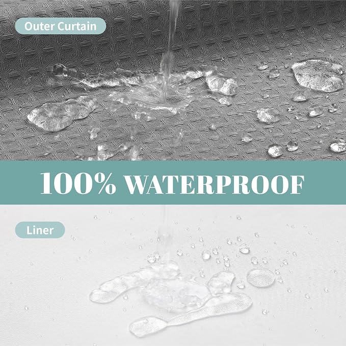 eachope No Hook Waffle Shower Curtain with Snap-in Liner, 71x80 Inch, Grey | 230 GSM waffle weave fabric, waterproof liner set with 2 bottom magnets, mesh top window, washable, for bathroom or hotel use
