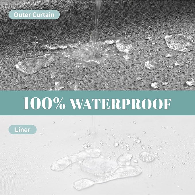 eachope No Hook Waffle Shower Curtain with Snap-in Liner, 54x80 Inch, Grey | 230GSM waffle weave fabric, waterproof liner set with 2 bottom magnets, mesh window, washable, for shower stalls or bathrooms