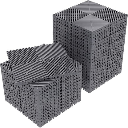 36-Pcs Interlocking Tile, 12" x 12" Indoor/Outdoor Self-Drainage Interlocking Floor Tiles, Non-Slip Heavy-Duty Polypropylene Splicing Flooring Tile for Garage Patio Pool Bathroom, Grey