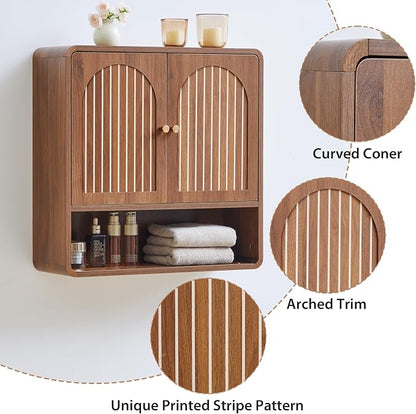 Wall Mounted Storage Cabinet Wood Medicine Cabinet, Over Toilet Organizers | Walnut Over Toilet Storage, Mid-Century Bathroom Wall Cabinet with Adjustable Shelf & Door for Bathroom Laundry Room Kitchen