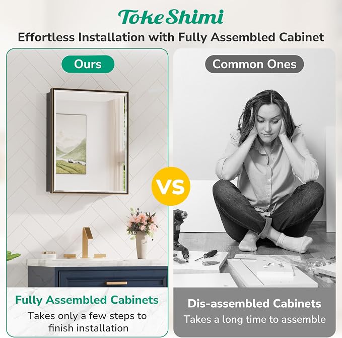 TokeShimi 24 x 30 Recessed Medicine Cabinet, Oil Rubbed Bronze Bathroom Medicine Cabinet with Mirror, Stepless Adjustable Shelves, Beveled Aluminum Frame, DTC Hinge