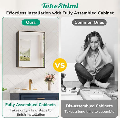 TokeShimi 16 x 24 Beveled Mirrored Medicine Cabinet Recessed, Bathroom Mirror with Storage Adjustable, Aluminum Frame Metal Oil Rubbed Bronze Medicine Cabinet with Mirror