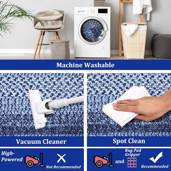 Printed Modern Washable Rugs 8x10 Area Rugs for Living Room Soft Bedroom Rug Blue Geometric Large Area Rug Non Slip Throw Rugs Stain Resistant Carpet for Nursery Dining Room 8'x10' Navy Blue