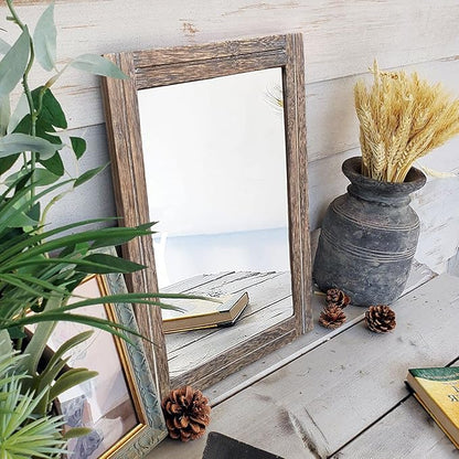 AAZZKANG Mirror with Wood Framed Rectangle Rustic Wall Mirrors Decor for Bedroom Bathroom Living Room Entryway