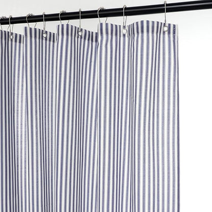Stripe Cotton Toile Shower Curtain Ticking Stripe Woven Print Curtain Bathroom Decor for Traditional and Contemporary Style Kitchen Bath Home(Navy Blue and White,72 x 72 Inches)