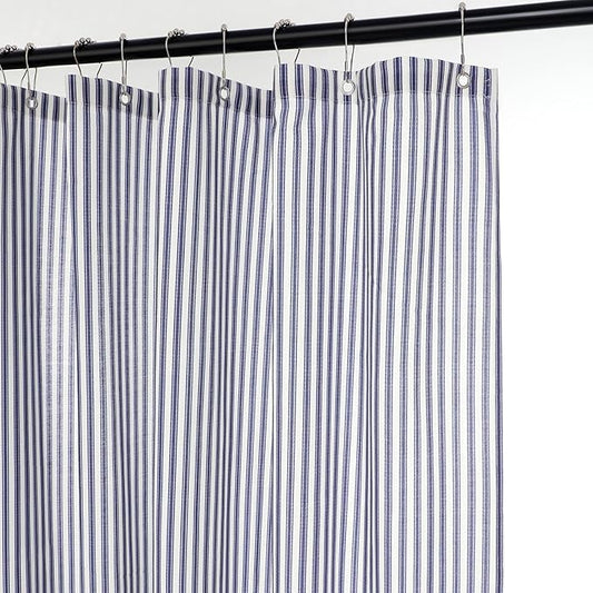 Stripe Cotton Toile Shower Curtain Ticking Stripe Woven Print Curtain Bathroom Decor for Traditional and Contemporary Style Kitchen Bath Home(Navy Blue and White,72 x 72 Inches)