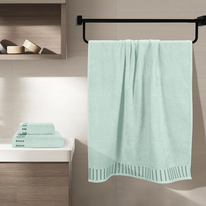 Ultra Soft 3 Pack Cotton Towel Set, Contains a Bath Towels 28x55 inch, a Hand Towels 16x24 inch & a Wash Cloths 12x12 inch, Ideal Everyday use, Compact & Lightweight - Sea Green