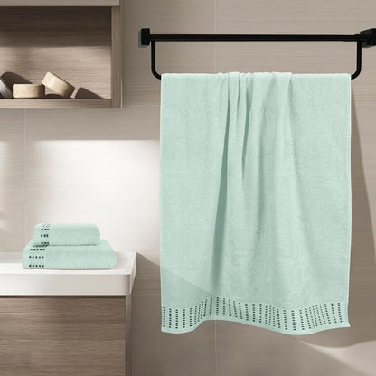 Ultra Soft 3 Pack Cotton Towel Set, Contains a Bath Towels 28x55 inch, a Hand Towels 16x24 inch & a Wash Cloths 12x12 inch, Ideal Everyday use, Compact & Lightweight - Sea Green