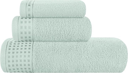 GLAMBURG Ultra Soft 3 Pack Cotton Towel Set, Contains a Bath Towel 28x55 inch, a Hand Towel 16x24 inch & a Wash Coth 12x12 inch, Ideal Everyday use, Compact & Lightweight - Sea Green