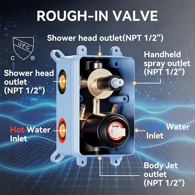 Shower System with Body Jets, Bostingner Four Modes Shower Faucet Sets with Handheld Spray 2 Ways, 4Pcs Shower Body Jets in Wall,10"+6" Rain Shower Head, Matte Black Shower Sets Complete