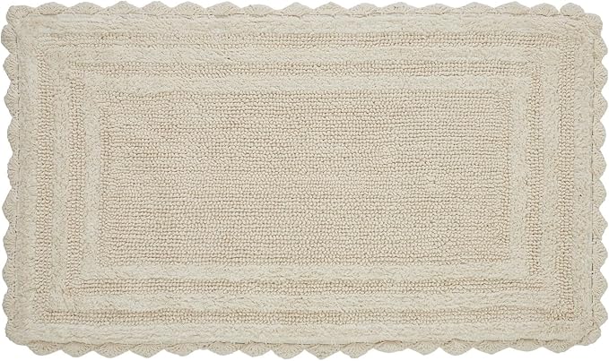 Better Trends Lilly Crochet 21x34 Reversible Bath Rugs and Bath mats for Bathroom, Luxurious 100% Cotton Bath Rug & Water Absorbent Bathroom Mat - Cream Bath Matt