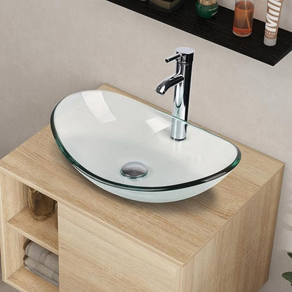 YOURLITE Floating Bathroom Vanity with Sink, Wall-Mounted, 24" Bathroom Vanity and Sink Combo with Mirror and Faucet & Pop Up Drain Set Clear Glass Boat Sink