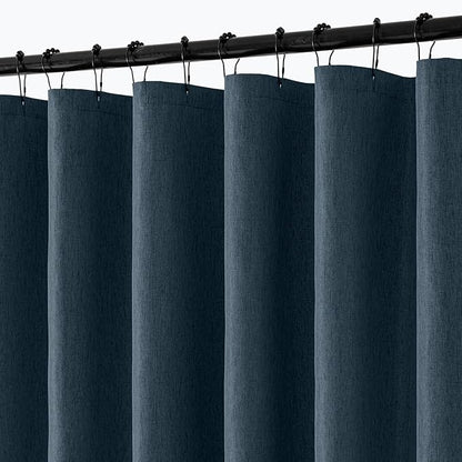 ANRODUO Long Linen Shower Curtain, 96 Inch Fabric Shower Curtain with 12 Metal Hooks, Waterproof Heavy Duty Polyester, Button Hole Design, Machine Washable for Bathroom Hotel, W72xL96, Navy Blue