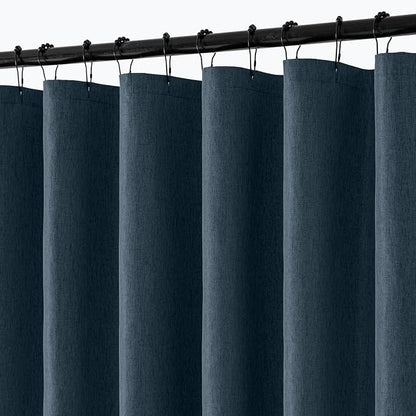ANRODUO Navy Blue Linen Textured Fabric Shower Curtain Set - W72xL84 | Farmhouse Shower Curtain with 12 Metal Hooks, Waterproof Heavy Duty, Button Hole Design, Machine Washable for Bathroom