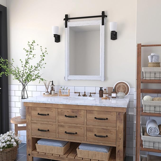 Besdomus Bathroom Farmhouse Wall Mirror: 24"x36" White Farmhouse Solid Cedar Wood Frame - Wall Mounted Mirror for Hallway/Living Room/Bathroom Upgrade - Rustic Wall Decor for Homemakers