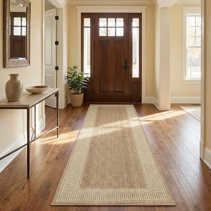 Garvee 2x6 Runner Rug Washable Hallway Runner Rug Non Slip Carpet Jute | Foldable Non-Shedding Bordered Design Entryway Rugs Low Pile Stain-Resistant Indoor Soft Rugs for Laundry Kitchen Bathroom