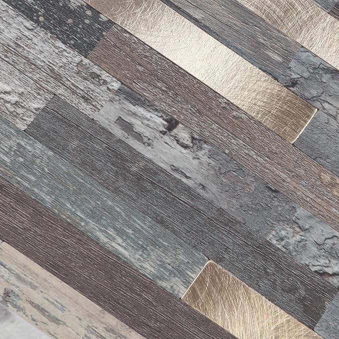 Yipscazo 40 Sheets Peel and Stick Stone Metal Backsplash, PVC Wall Tiles Stick on Tiles for Backsplash Kitchen, Bathroom, Fireplace (6'' X 12'', Ecru Rustic)