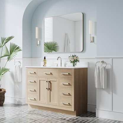 48-Inch Bathroom Vanity with Sink W/ 2 Doors & 8 Drawers & 1 Flip Drawer, Oak Vanity W/Brushed Nickel Handles