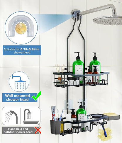 Upgraded Extended Length Shower Organizer with 16 Hooks, Rustproof Shampoo Soap Storage, Large Hanging Bathroom Caddy with Soap and Toothbrush Holder