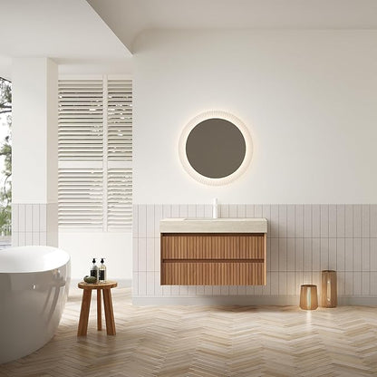 36'' Floating Bathroom Vanity - Wall Mounted Modern Cabinet W/Ceramic Undermount Basin, Plywood Cabinet with Soft Close Drawers, Pre-Assembled, Espresso Woodgrain