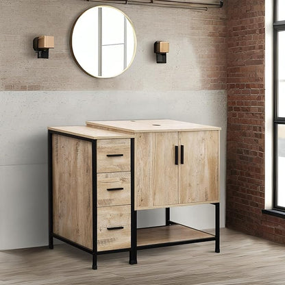 UEV 42" Rustic Oak Bathroom Vanity with Sink Combo,Industrial Iron Frame Bathroom Cabinet Sets with 3 Drawers Side Cabinet(Without Sink Combo)