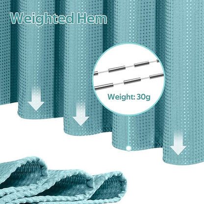 3 in 1 Shower Curtain Set, Waffle Shower Curtain and Liner Set with 12 Double Sided Shower Curtain Hooks, 258GSM Luxury Weighted Cloth Shower Curtains for Bathroom, 72 W x 72 H, Teal