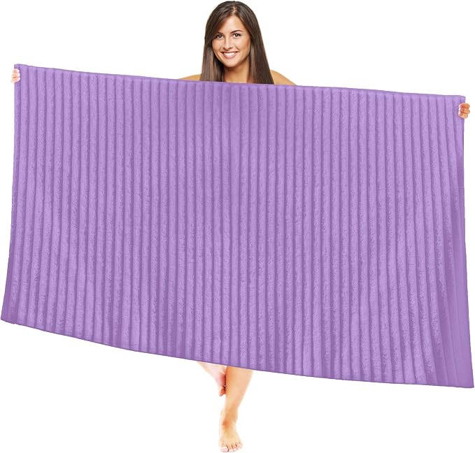Elegant Comfort 100% Turkish Cotton Corduroy Ribbed Luxury Jumbo Bath Towel Ultra Soft - 35 x 70 Inch - Luxury Spa Premium Hotel Quality Highly Absorbent and Quick Dry Large Bath Towel, Lilac