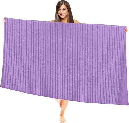Elegant Comfort 100% Turkish Cotton Corduroy Ribbed Luxury Jumbo Bath Towel Ultra Soft - 35 x 70 Inch - Luxury Spa Premium Hotel Quality Highly Absorbent and Quick Dry Large Bath Towel, Lilac