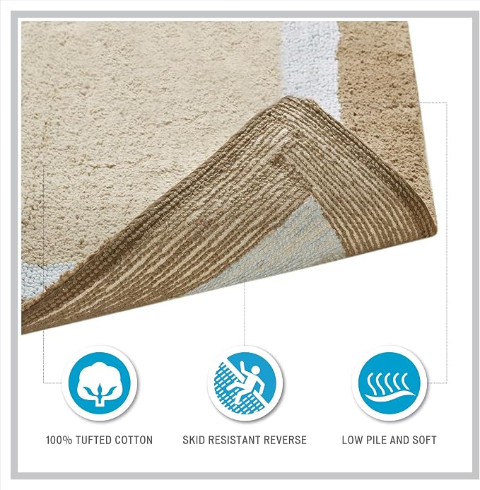 Madison Park Amherst Tufted Bath Rug Cotton Non-Slip, 20 x 30, Navy | Quick Dry, Ultra Soft, Pile, Machine Washable, Absorbent, OEKO-TEX Certified