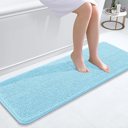 OLANLY Bathroom Runner Rugs 47x17, Extra Soft Absorbent Chenille Bath Rugs | Sky Blue, Quick-Drying Rubber Backing, Washable Long Bath Mat for Bathroom Floor, Tub and Shower, Home Decor Accessories