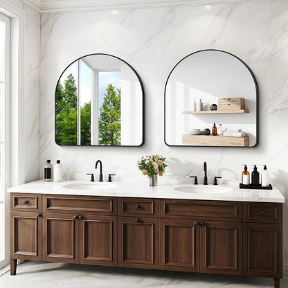 BONEWEI Arched Wall Mirror,45x45 inch Black Arched Mirror Bathroom,Large Vanity Mirror for Over Sink Metal Frame,Tempered Glass Arch Mirrors for Bedroom,Entryway,Living Room,Home Decor Shatter-Proof