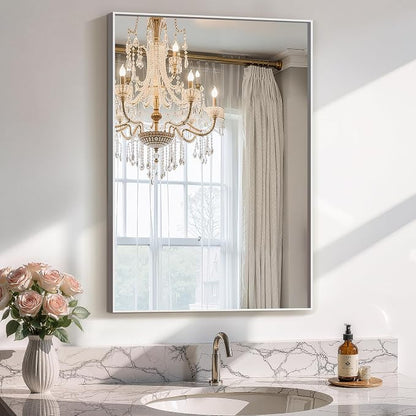 Bathroom Vanity Mirror for Wall, 20"x30" Bathroom Mirror for Over Sink | HD Shatterproof Glass, Rectangular Metal Frame, Horizontally or Vertically, Mirror for Bathroom, Living Room, Entryway,Silver