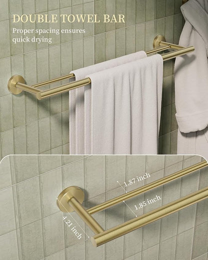 Brushed Gold Bathroom Hardware Accessories Set 5 pcs Towel Holder Bar Set | 24 inches Stainless Steel Towel Bar, Towel Racks for Bathroom Robe Towel Hooks Toilet Paper Holder Wall Mounted by BATHLAVISH