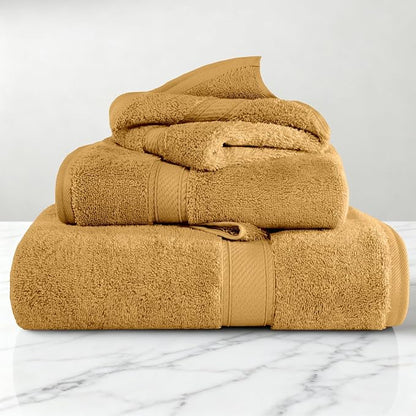 Superior Egyptian Cotton Ultra Plush & Absorbent, 3 Piece Set, Gold | Quick Dry, Soft Luxury Towel Set, Bath Essentials, Guest Bath, Spa, 1 Bath, 1 Hand, 1 Face Towels, Madeline Towels